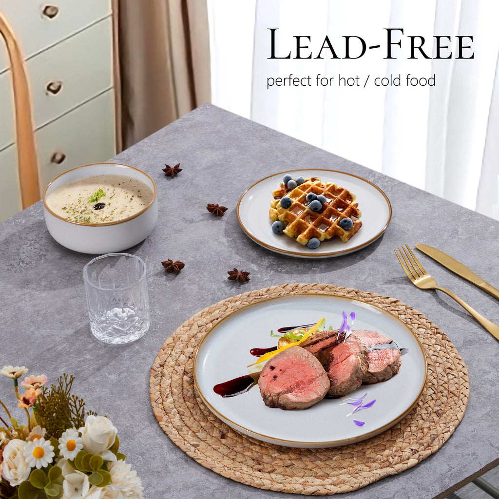 Vesteel Dinnerware Sets for 4, 12-Piece Stoneware Dish and Bowls Set, Handmade Reactive Glaze Coupe Plates Set for Family, Chip & Scratch Resistant - Matte Black
