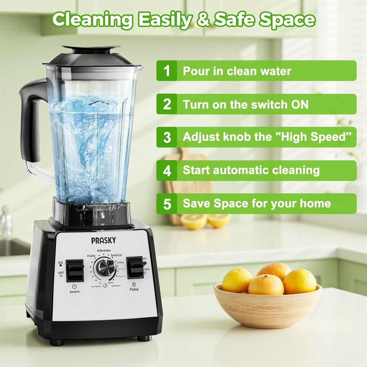 PRASKY Countertop Blender, 2-in-1 Professional Blender, 68oz Capacity 1000W 6 Speeds Blender for Kitchen with 25oz to-go Cup (Black)