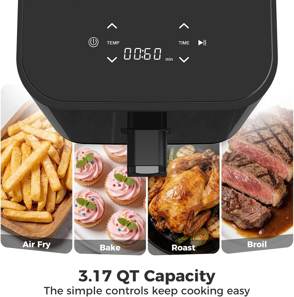 Air Fryer, 6-Quart Smart Air Fryer, 12-in-1 Functions - Air Fry, Roast, Reheat, Dehydrate, Bake, Steam, and More, 400Â°F Max Temperature, Grey