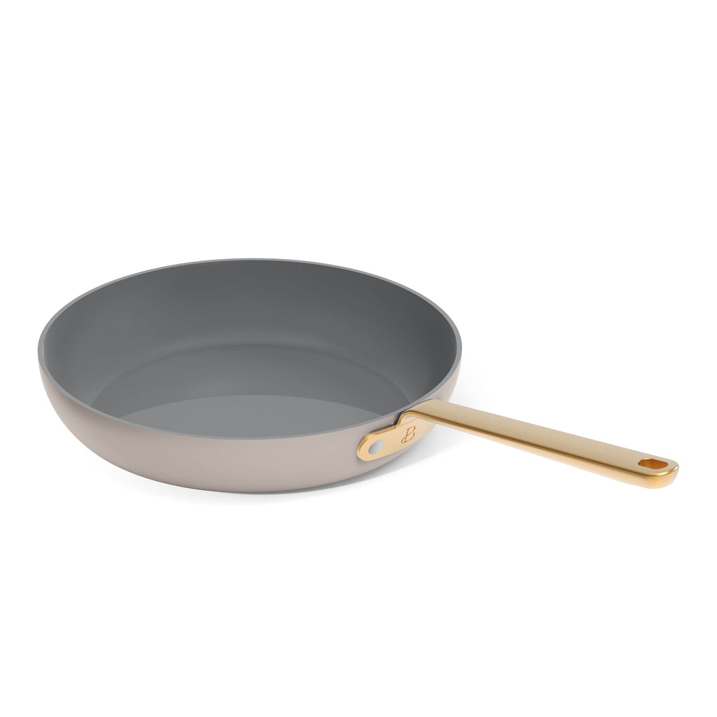 Beautiful 12-Piece Cookware Set, Pots and Pans with Strainer Lids and EverGood Ceramic Nonstick Coating, White Icing by Drew Barrymore