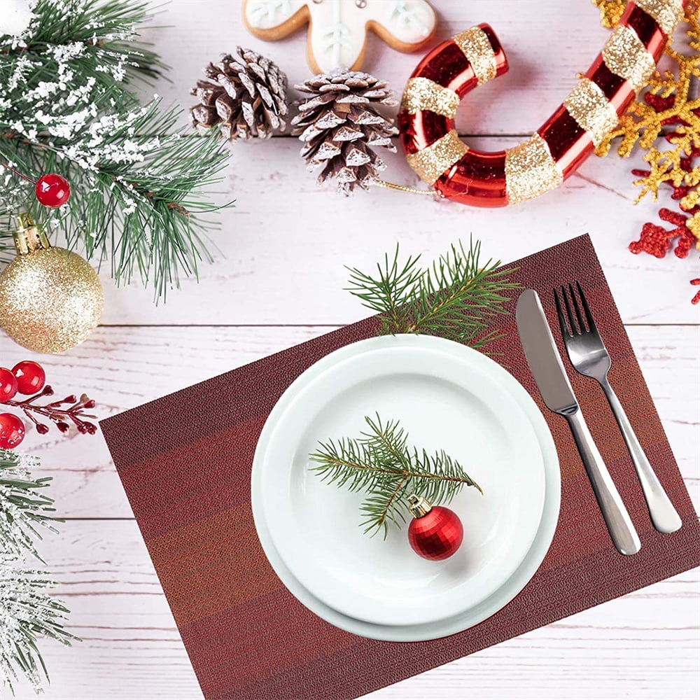 6pcs Placemats PVC Place Mats and Coasters Washable Non-Slip Heat Resistant Table Mats for Kitchen Dining Table Home Restaurant 12"×18", Sliver