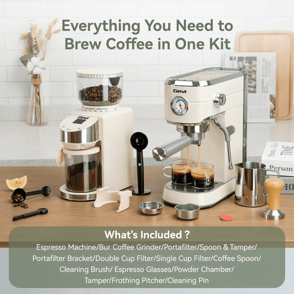 Gevi 20 Bar Espresso Machine & Burr Grinder Combo, 35 Precise Grind Settings, Professional Automatic Coffee Maker, Perfect Gift for Coffee Lovers