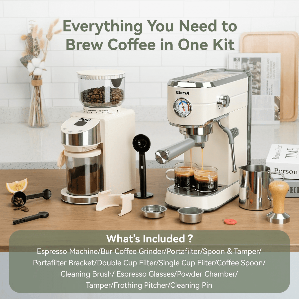 Gevi 20 Bar Espresso Machine & Burr Grinder Combo, 35 Precise Grind Settings, Professional Automatic Coffee Maker, Perfect Gift for Coffee Lovers