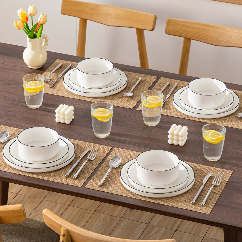 Vancasso 12 Pcs Dinnerware Sets, Plates and Bowls Set for 4, Ceramic Dinner Set, Scratch Resistant, White
