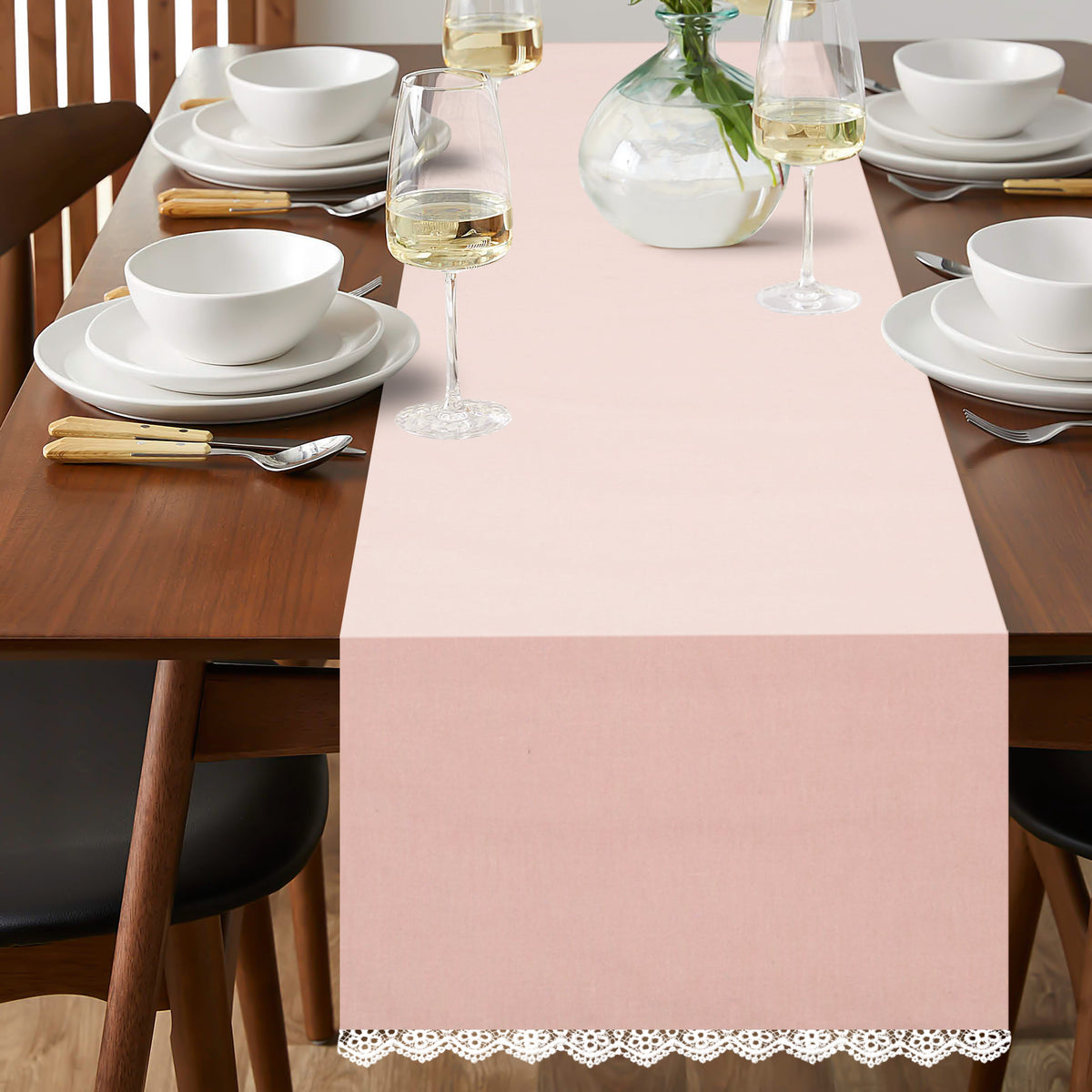 Fingercraft Table Runners, Cotton Dinner Table Centerpiece with Beautiful Premium Lace, Home and Dining Aqua-90