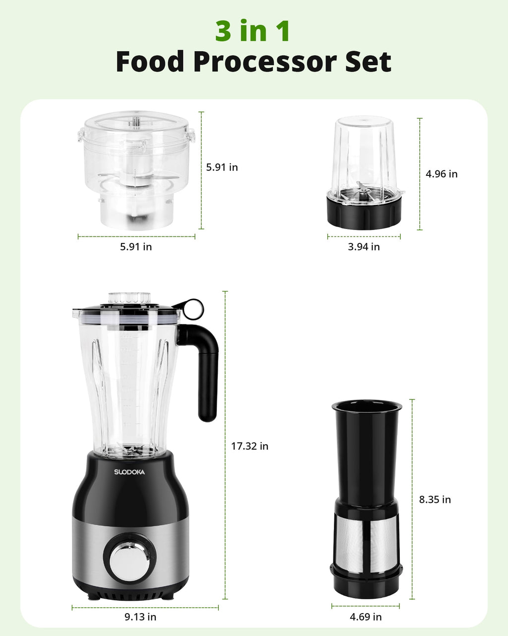 Suodoka Countertop Blender Food Processor Combo, 4 in 1 Kitchen Electric Blender/Grinder/Chopper,New