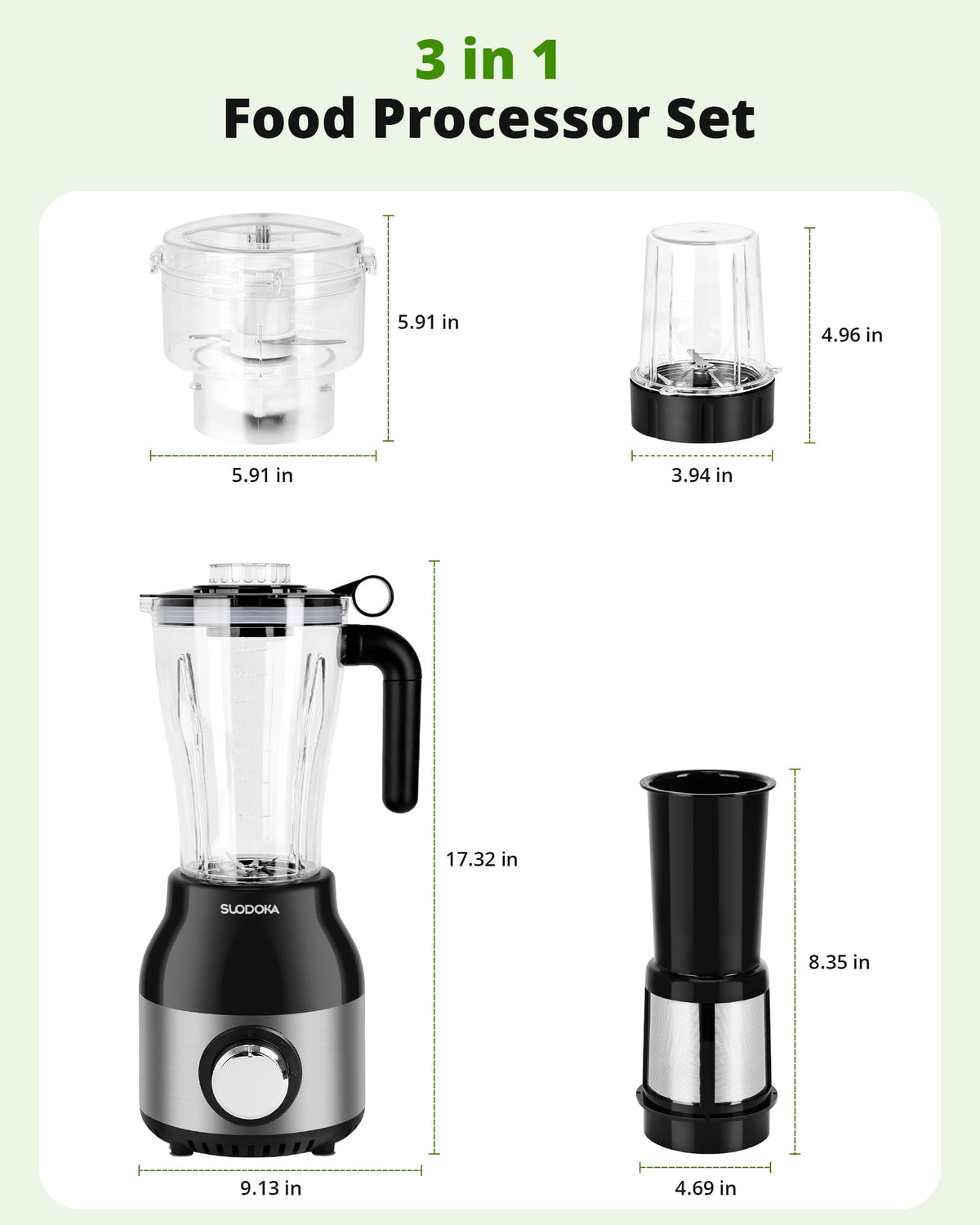 Suodoka Countertop Blender Food Processor Combo, 4 in 1 Kitchen Electric Blender/Grinder/Chopper,New