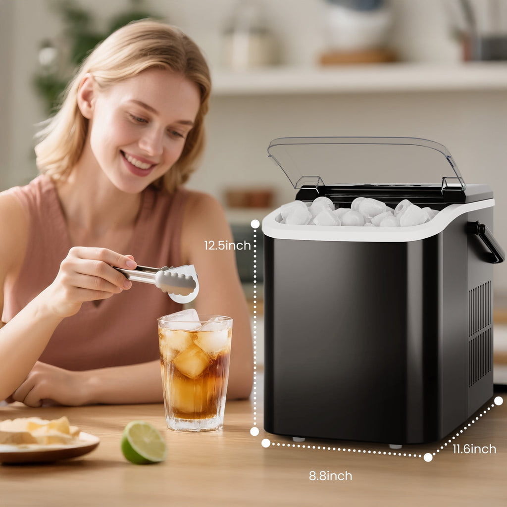 CONCETTA Portable Ice Maker Machine, 26.5 lb/Day Ice, Two Ice Sizes, Self-Cleaning Function, Bullet Ice Maker with Ice Scoop & Basket, Green