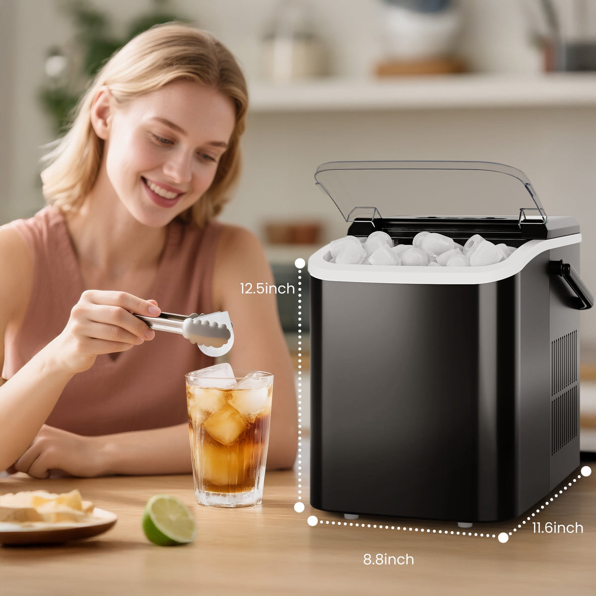 CONCETTA Portable Ice Maker Machine, 26.5 lb/Day Ice, Two Ice Sizes, Self-Cleaning Function, Bullet Ice Maker with Ice Scoop & Basket, Green