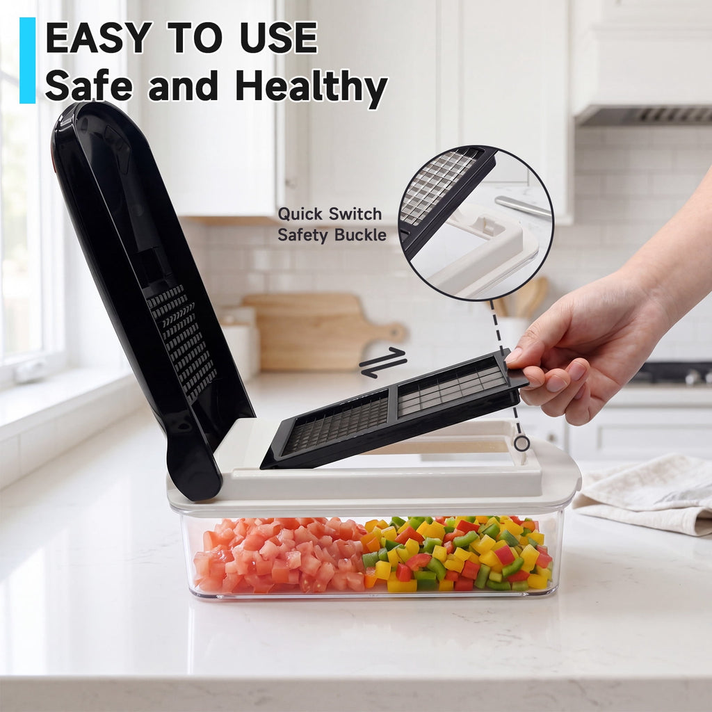 Honhorrs Vegetable Chopper Mandoline Slicer with Container, Food Veggie Chopper, Cheese Grater, Onion Vegetable Cutter for Kitchen Gadgets & Gifts, Home Essentials (9-in-1, Black)