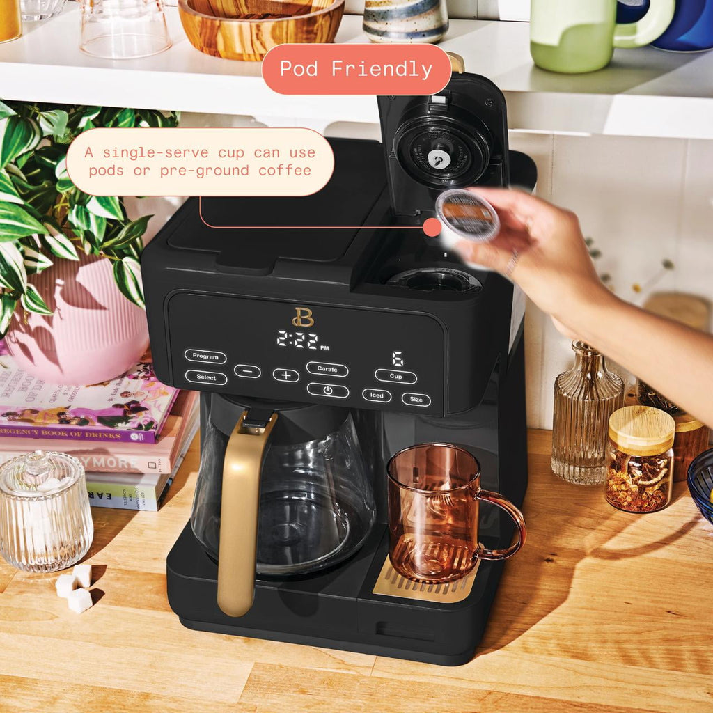 Beautiful by Drew Barrymore Multi-Brew 12-Cup Programmable Drip & Single-Serve Coffee Maker, White Icing