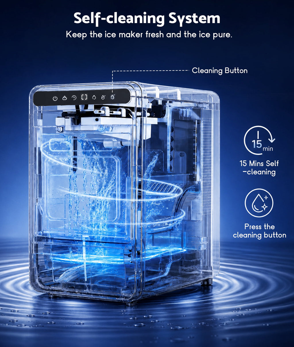Flamemore Clear Countertop Ice Maker, 8 Crystal Clear 1.2" Large Craft Ice Cubes in 20 Mins, Portable Ice Machine with Self-Cleaning for Home Bar, Whiskey & Cocktails