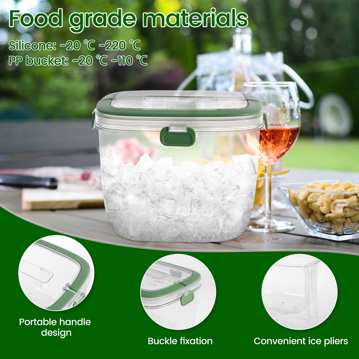 5.3 QT Ice Bucket with Lid and Tong Sealed Ice Bucket Container with Handle Ice Cube Bucket Portable Wine Bucket Multifunctional Ice Storage Bin for Cocktail Freezer Bar