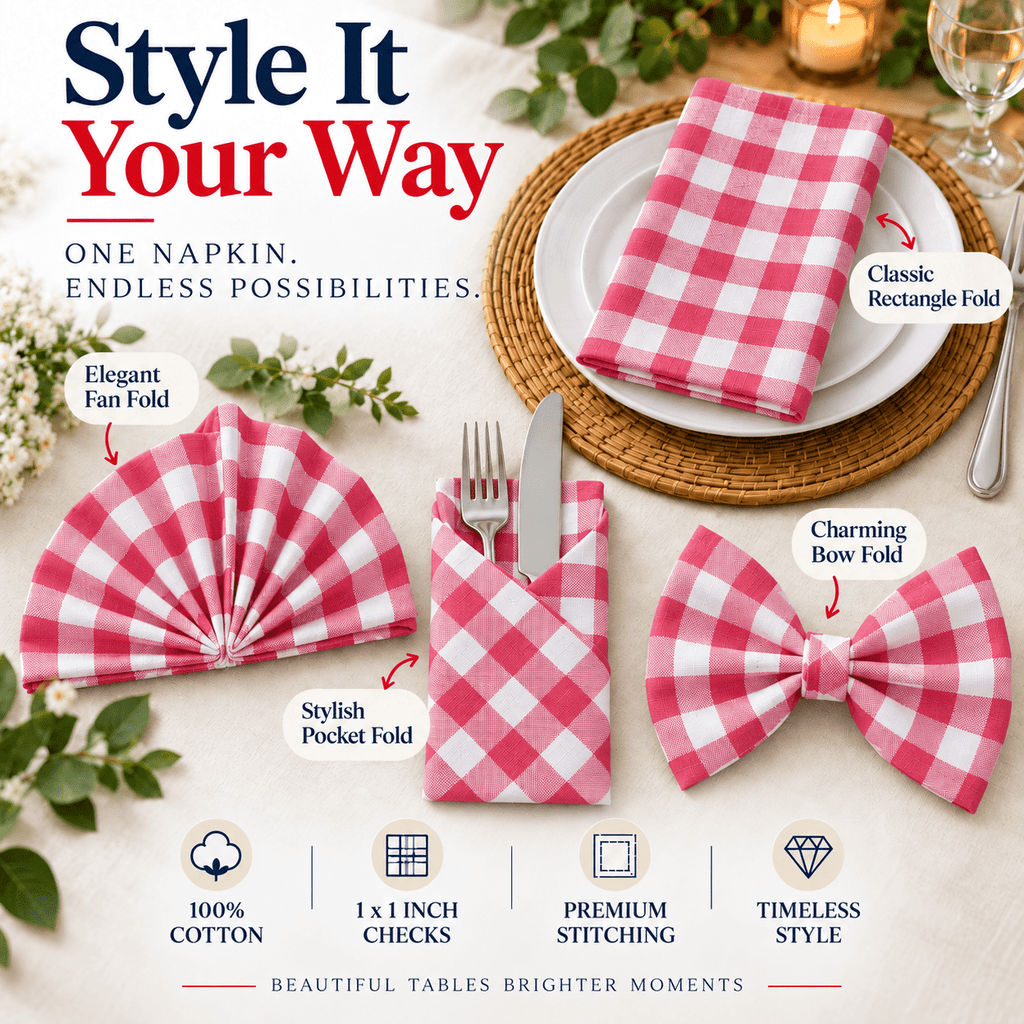 GFI LINEN CLUBS 100% Cotton Gingham Cloth Dinner Napkins, 18 x 18 in, Set of 12, Blue & White