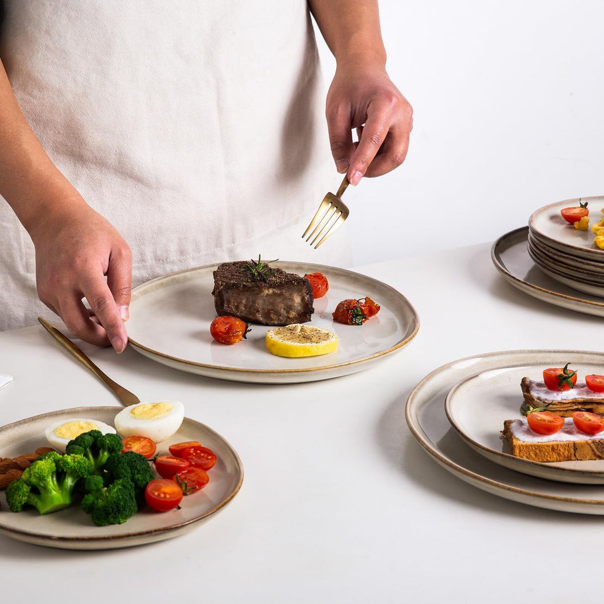 AmorArc Ceramic Plates Set of 6, 8.5 Inch Handmade Reactive Glaze Stoneware Plates set for Dessert, Salad, Appetizer, Dinner, Microwave & Dishwasher Safe, Scratch Resistant-Gade Green