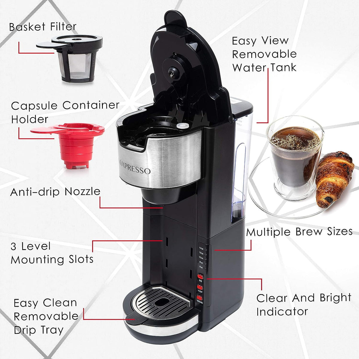 Mixpresso Single Serve Coffee Brewer, White