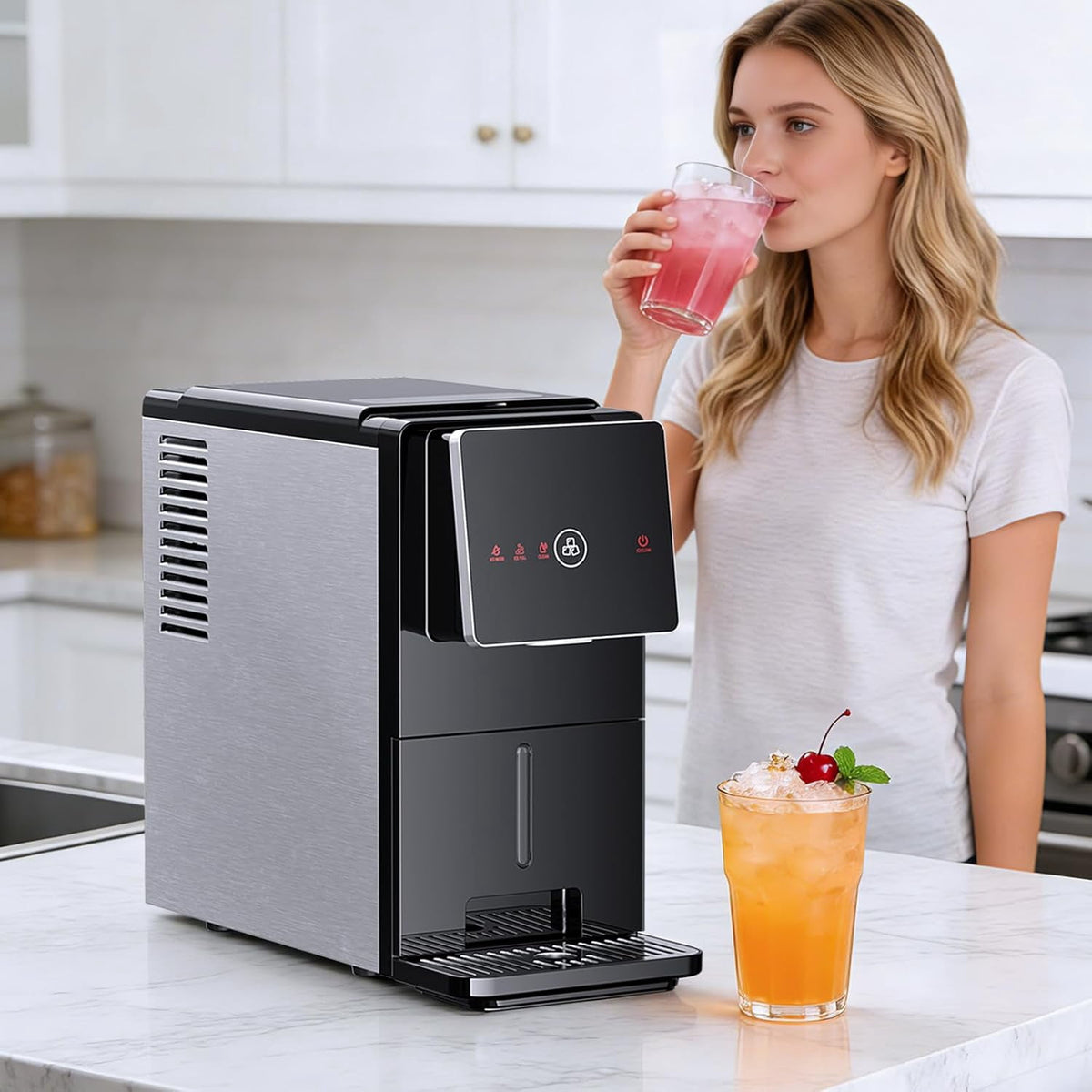 Havato Countertop Nugget Ice Maker, 33LBS/24H, Soft Chewable Ice Machine with 1.8L Removable Water Tank, One-Touch Automatic Ice Dispensing, Self-Cleaning, Black