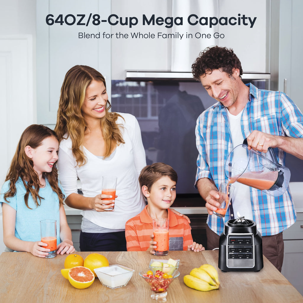 Smoothie Blender for Shakes and Smoothies, 1500W Peak Power Countertop Blender, 64OZ BPA-Free Jar, Crush Ice & Frozen Fruit Without Water, 8 Smart Programs, Includes Recipe Book, Black