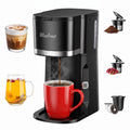 3 in 1 Single Serve Coffee Maker, Instant Coffee Maker One Cup for K Cup & Ground Coffee & Tea, Capsule Coffee Machine with 6-12oz Brew Size Reservoir, Fast Brewing and One Button, Black