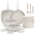 20 Piece Ceramic Pots and Pans Set Non Stick, Cookware Set with Detachable Handles, Oven Safe, Induction Ready, Stackable RV Kitchen Cooking Set, Cream White