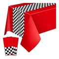 3 Sheets 54x108 Inch Black/Red Racetrack Table Covers - Car Birthday Party Supplies for Boys Racing Theme Favors