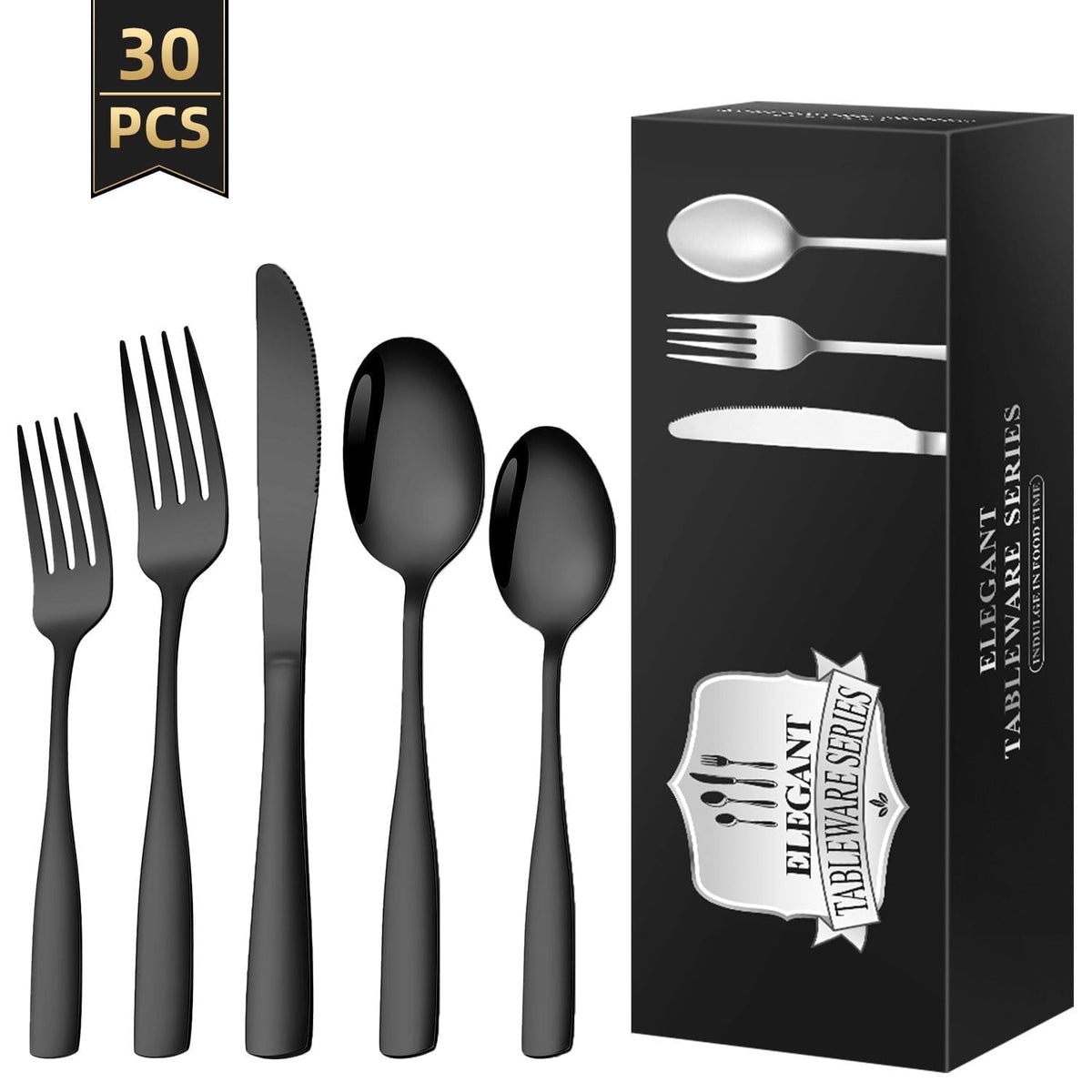 TINANA Silverware Sets, 30 PCS Flatware Set for 6, Premium Stainless Steel Cutlery Utensil Set Mirror Polished Forks and Spoons, Dishwasher Safe