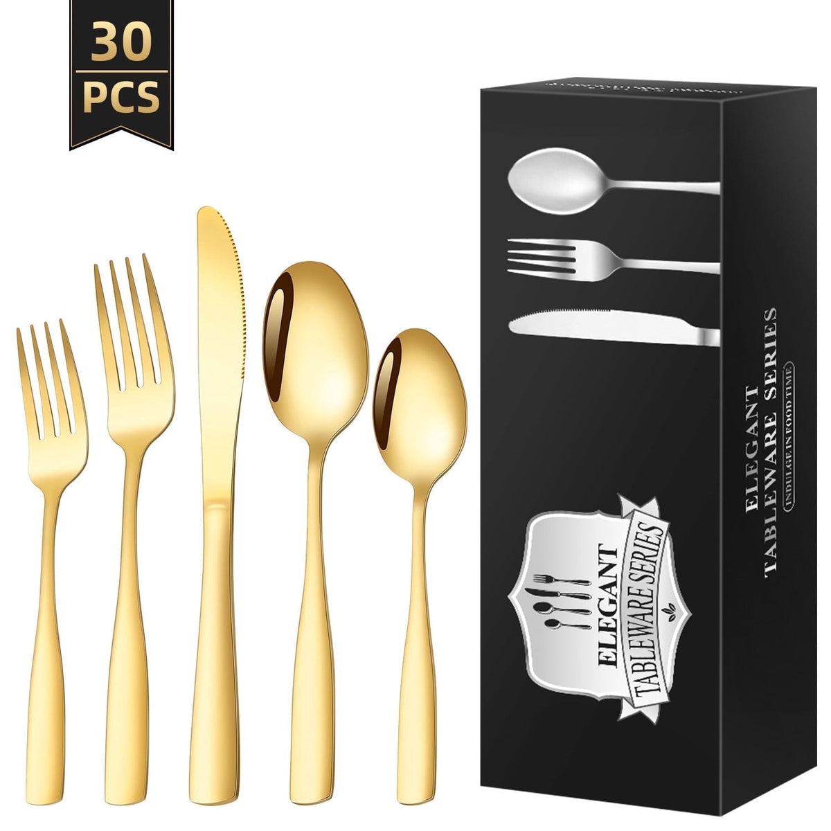 TINANA Silverware Sets, 30 PCS Flatware Set for 6, Premium Stainless Steel Cutlery Utensil Set Mirror Polished Forks and Spoons, Dishwasher Safe