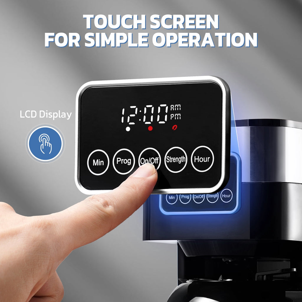 8-Cup Programmable Coffee Maker with Thermal Carafe, Touch Screen Timer, Auto Shut off & Pause-Serve Feature, Strong Brew Option, Stainless Steel & Black