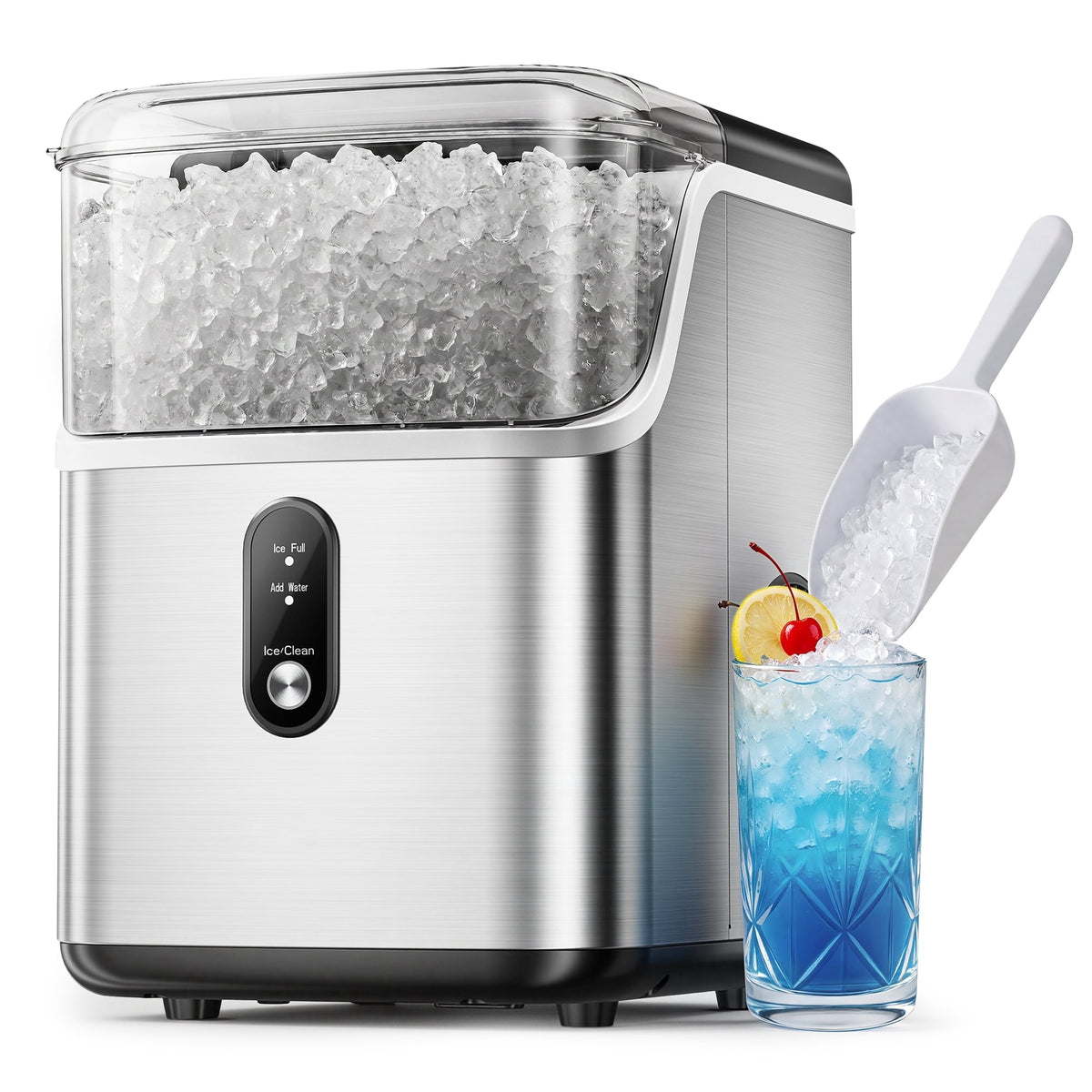 Simzlife Countertop Nugget Ice Maker, 35 Lbs/24H Portable Sonic Ice, Self-Cleaning Ice Machine, Chewable Pellet Ice, Stainless Steel