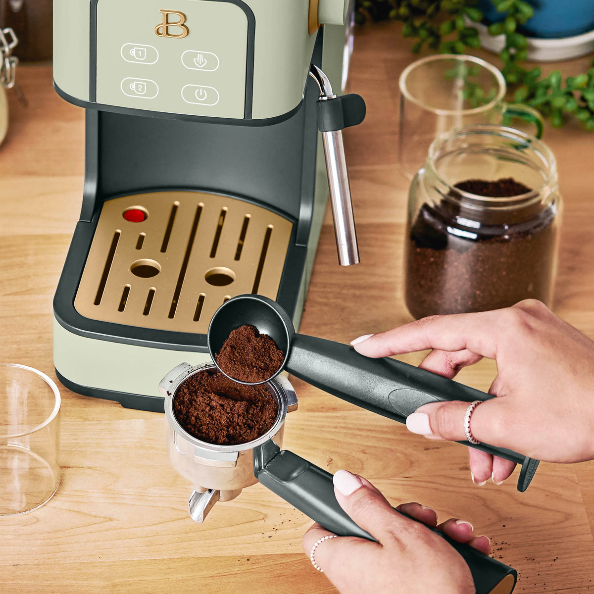 Beautiful by Drew Barrymore Slim Espresso Machine, 20-Bar Pressure, Black Sesame