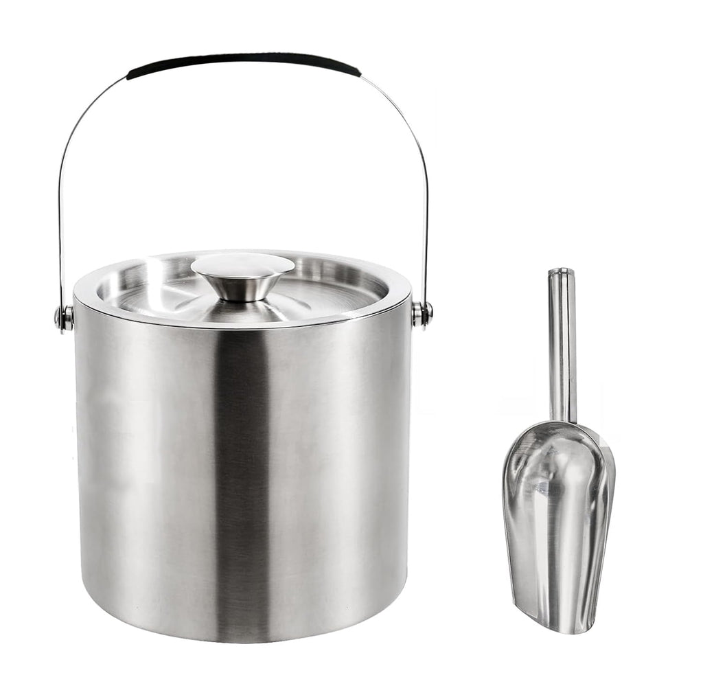 304 Stainless Steel Ice Bucket, 3L, Double Wall Insulated, with Lid, Carrying Handle and Ice Scoop, for Bar, Party, Outdoor