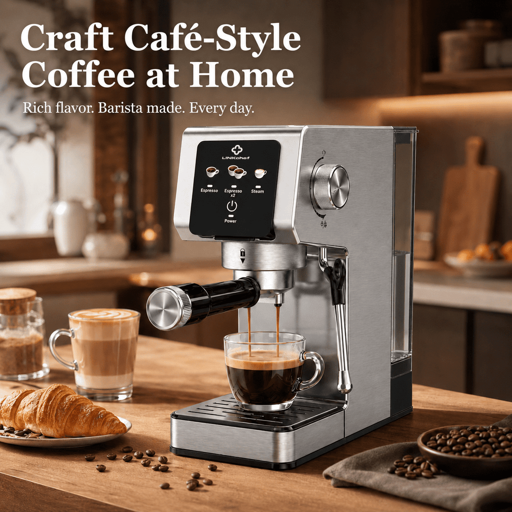 LINKChef 20-Bar Espresso Machine with Automatic Steam Wand, 1300W Professional Espresso Maker, 40 oz Removable Water Tank, Single & Double Shot