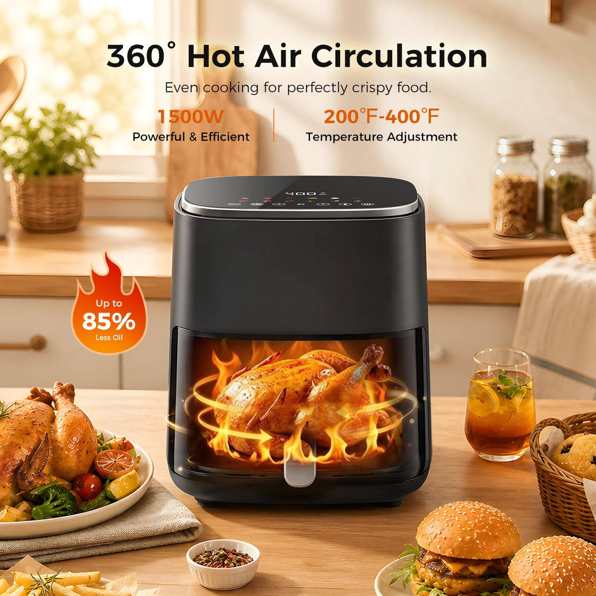 DAIVOS 5QT Air Fryer with Viewing Window, 12 Cooking Presets, 1500W Fast , Even Cooking