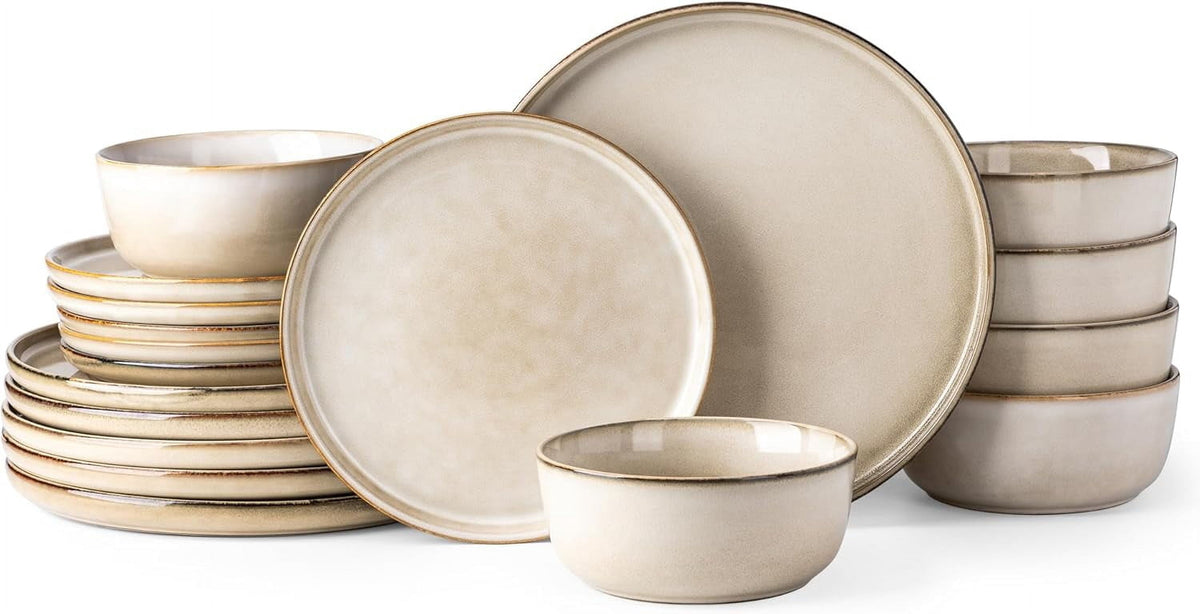 AmorArc Ceramic Dinnerware Sets for 4, 12 Pieces Stoneware Plates and Bowls Sets, Reactive Glaze Dishes -Scratch Resistant, Dishwasher&Microwave Safe, Space Blue (Service for 4)