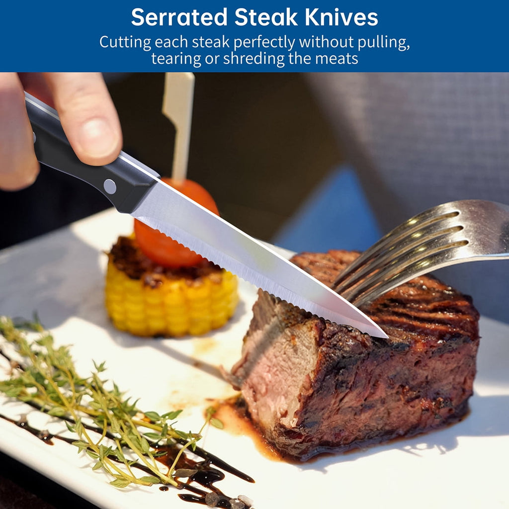 GPED Steak Knives Set of 8, 4.5-inch Serrated Steak Knife Set, Ultra Sharp Stainless Steel Triple Rivet Collection Kitchen Steak Knife Set, Non-Stick & Rust-Resistant Dinner Knives