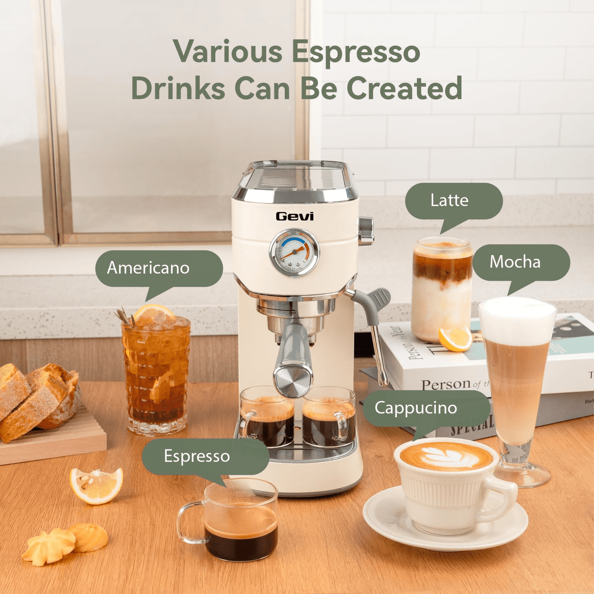 Gevi 20 Bar Espresso Machine & Burr Grinder Combo, 35 Precise Grind Settings, Professional Automatic Coffee Maker, Perfect Gift for Coffee Lovers