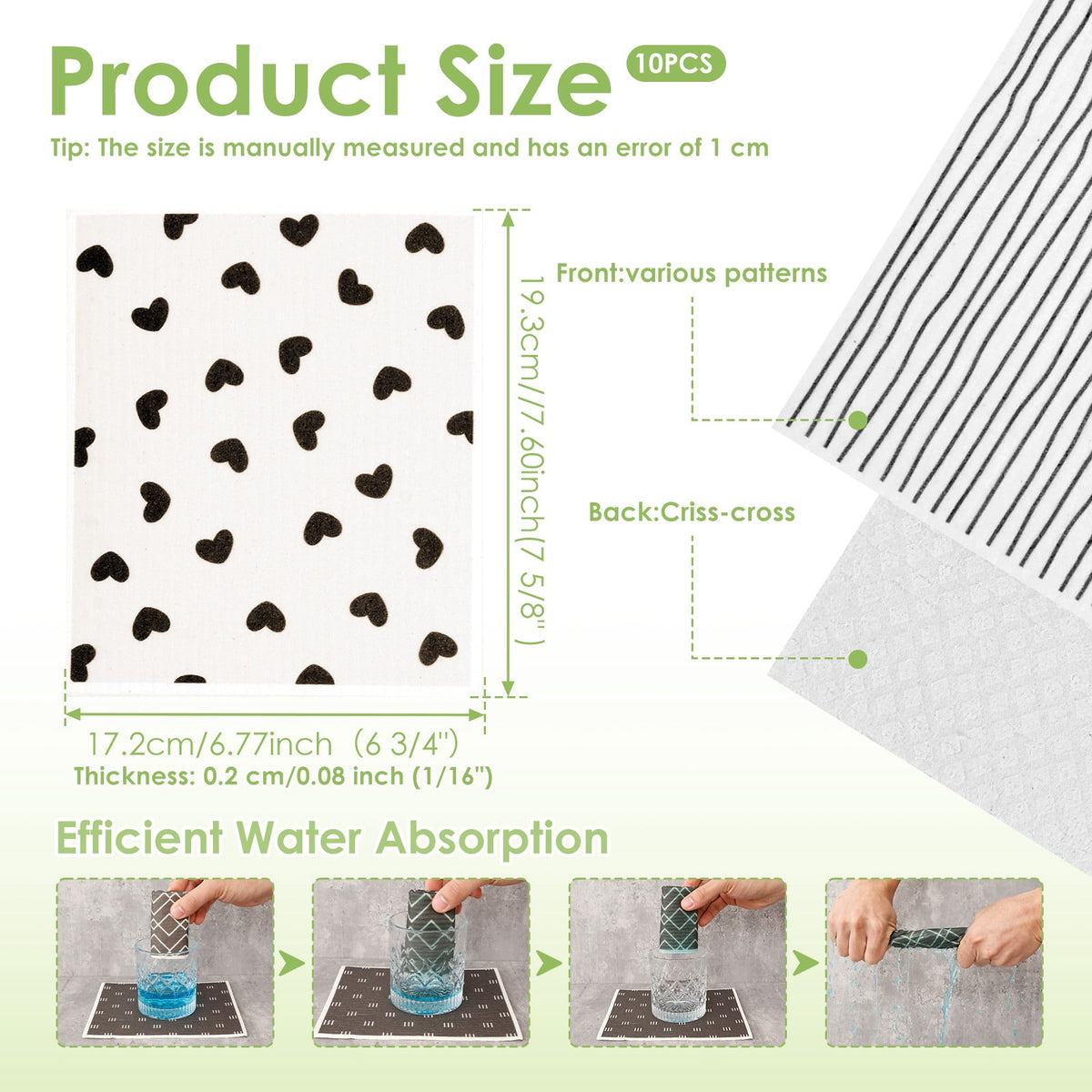10 Pcs Swedish Dishcloths Reusable Kitchen Dish Towels Absorbent Dishcloths Washable Cellulose Sponge Cloths Quick Drying Cleaning Cloths Soft Kitchen Dish Cloth, 7.7 x 6.7in
