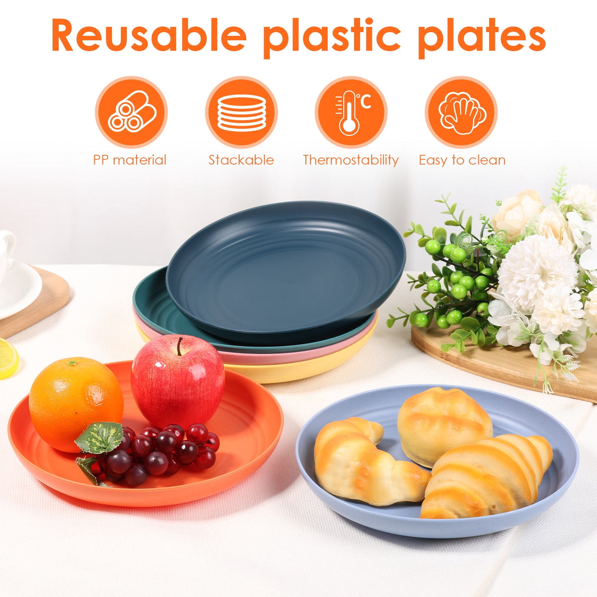 Evjurcn 6Pcs Divided Dinner Plates 3 Compartment Unbreakable Dinner Diet Plates Stackable Portion Control Dish Reusable Divider Plates Microwave Dishwasher Safe for Kids Adults Seniors