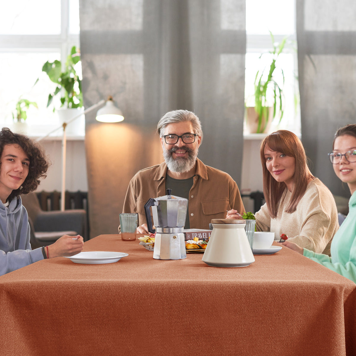 Deconovo Square Tablecloth with Waterproof Finish, Easy-Clean Polyester Table Cover, 54 x 54 Inch, Dark Gray