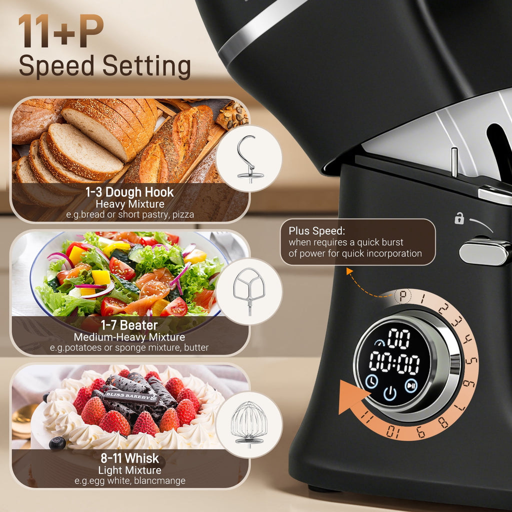 7QT Stand Mixer Aluminum Die Casting,650W 11 Speed Tilt-Head Kitchen Electric Stand Mixer, Household Food Mixer with Stainless Steel Bowl, Dough Hook, Whisk and Beater,Food Mixer for Baking, Cake