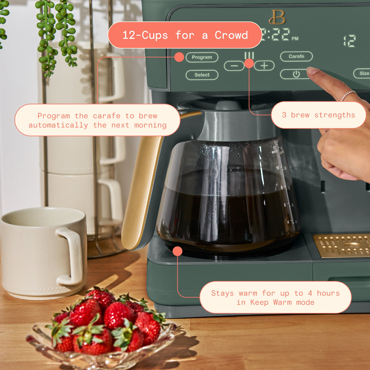 Beautiful by Drew Barrymore Multi-Brew 12-Cup Programmable Drip & Single-Serve Coffee Maker, White Icing