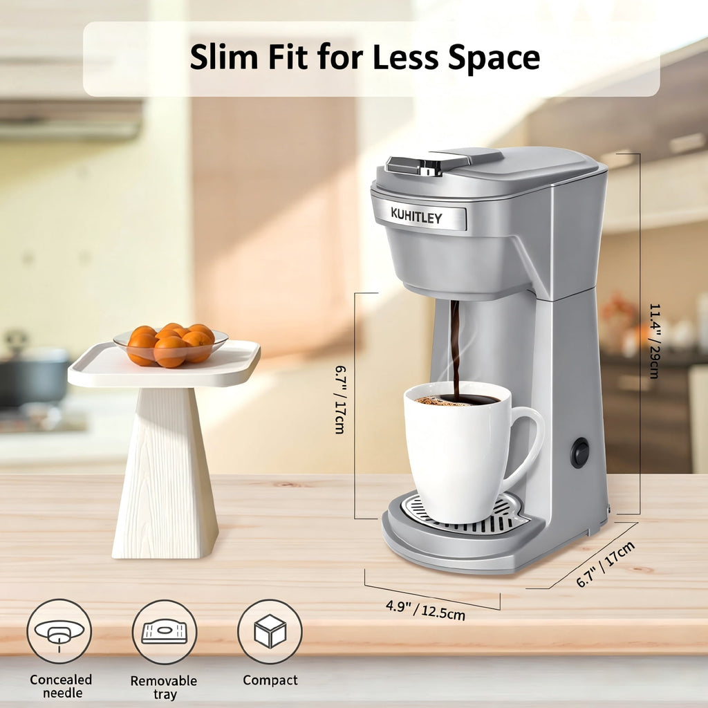 2 in 1 Single Serve Coffee Maker for K Cup Pods & Ground Coffee, Mini K Cup Coffee Machine with 6 to 14 oz Brew Sizes, Single Cup Coffee Brewer with One-Press Fast Brewing, Reusable Filters,Black