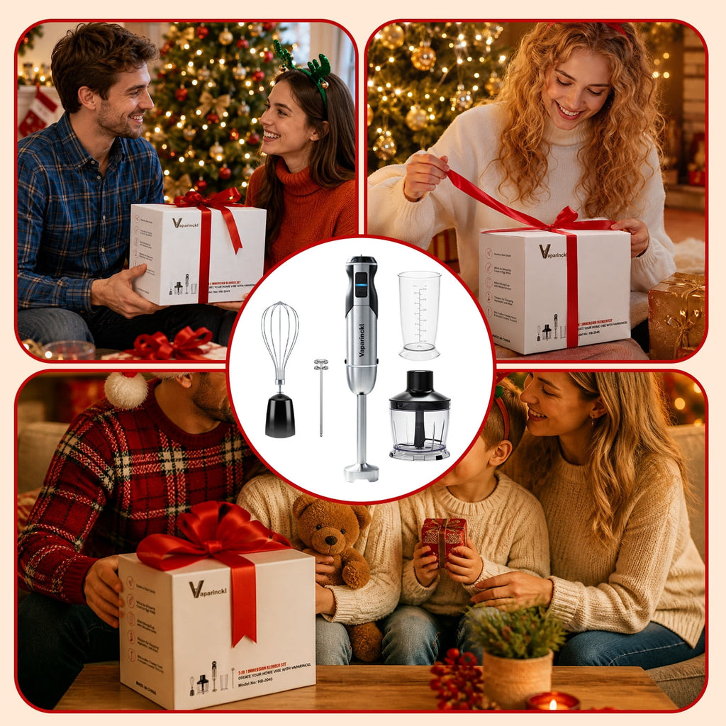Vaparinckl Immersion Blender, 24-Speed 1100W Stainless Steel Handheld Blender, 5-in-1 with Turbo, Hand Mixer Stick Blender with Chopper, Beaker, Whisk,Milk Frother for Kitchen, Soups&Smoothies, Black