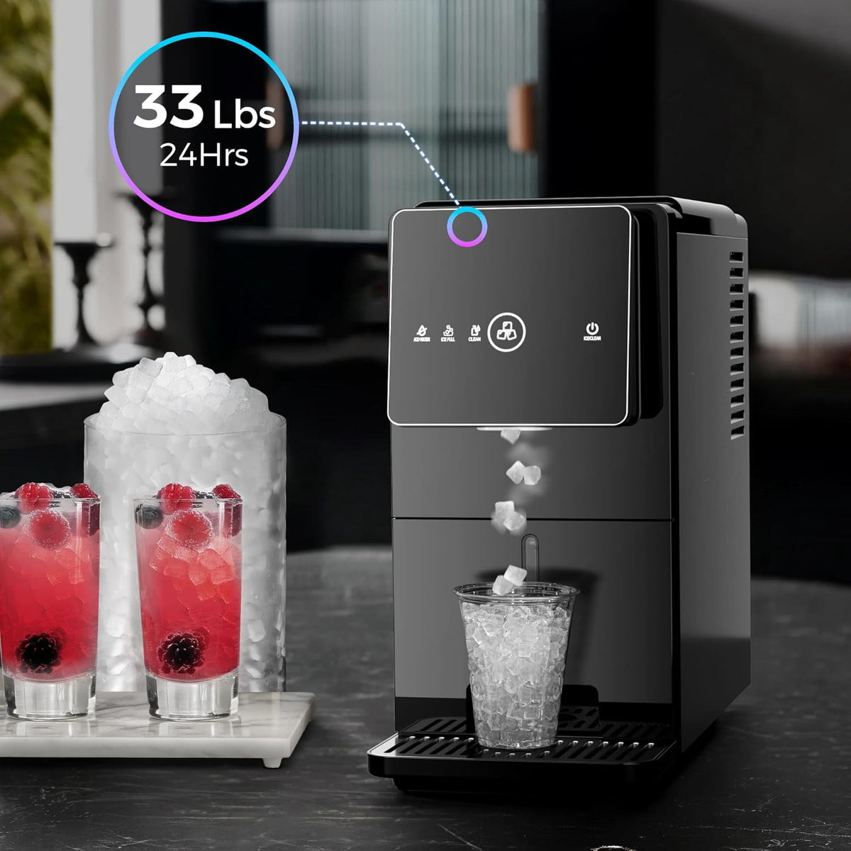 Havato Countertop Nugget Ice Maker, 33LBS/24H, Soft Chewable Ice Machine with 1.8L Removable Water Tank, One-Touch Automatic Ice Dispensing, Self-Cleaning, Black