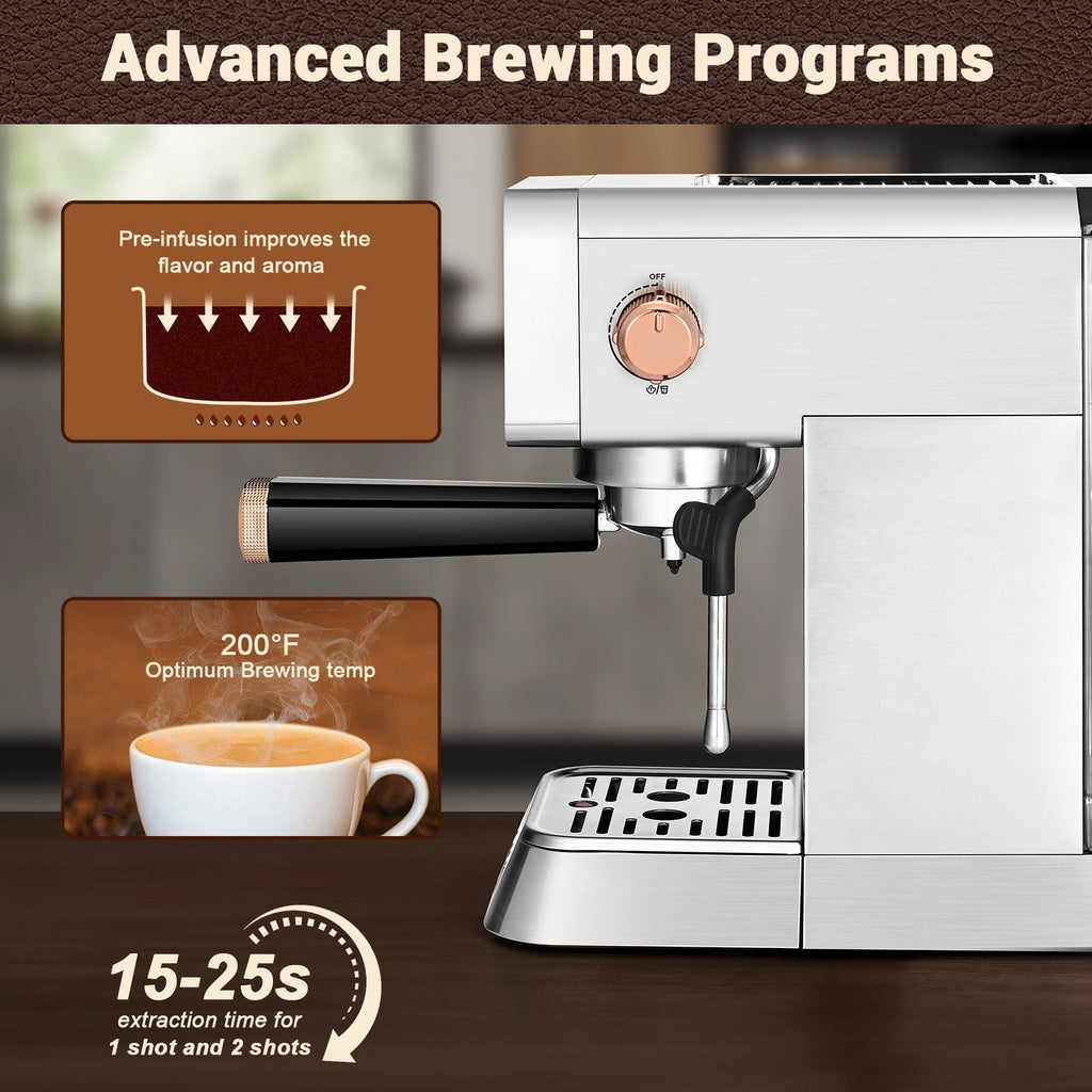 Mecity Espresso Machine with Steam Wand, 20 Bar Pressure, Stainless Steel