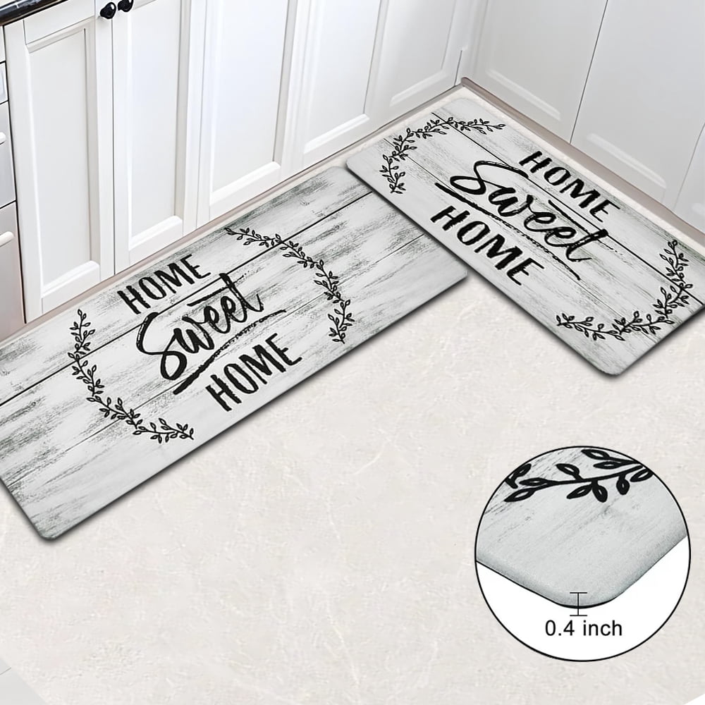 Findosom 2pcs Anti Fatigue Kitchen Rug Set,18"x30"+18"x47" Waterproof Non Slip Kitchen Runner Rug,0.4" Thick Cushioned Kitchen Floor Mats,Ergonomic Standing Mats Back Pain Relief Laundry Foam Rug