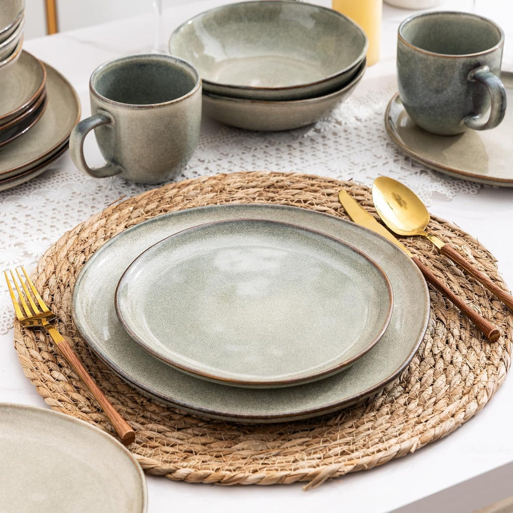 AmorArc Ceramic Dinnerware Sets,Handmade Reactive Glaze Stoneware Plates and Bowls Sets,Highly Chip and Crack Resistant | Dishwasher & Microwave Safe Dishes Set,Service for 4 Set(12pc),Reactive Glaze