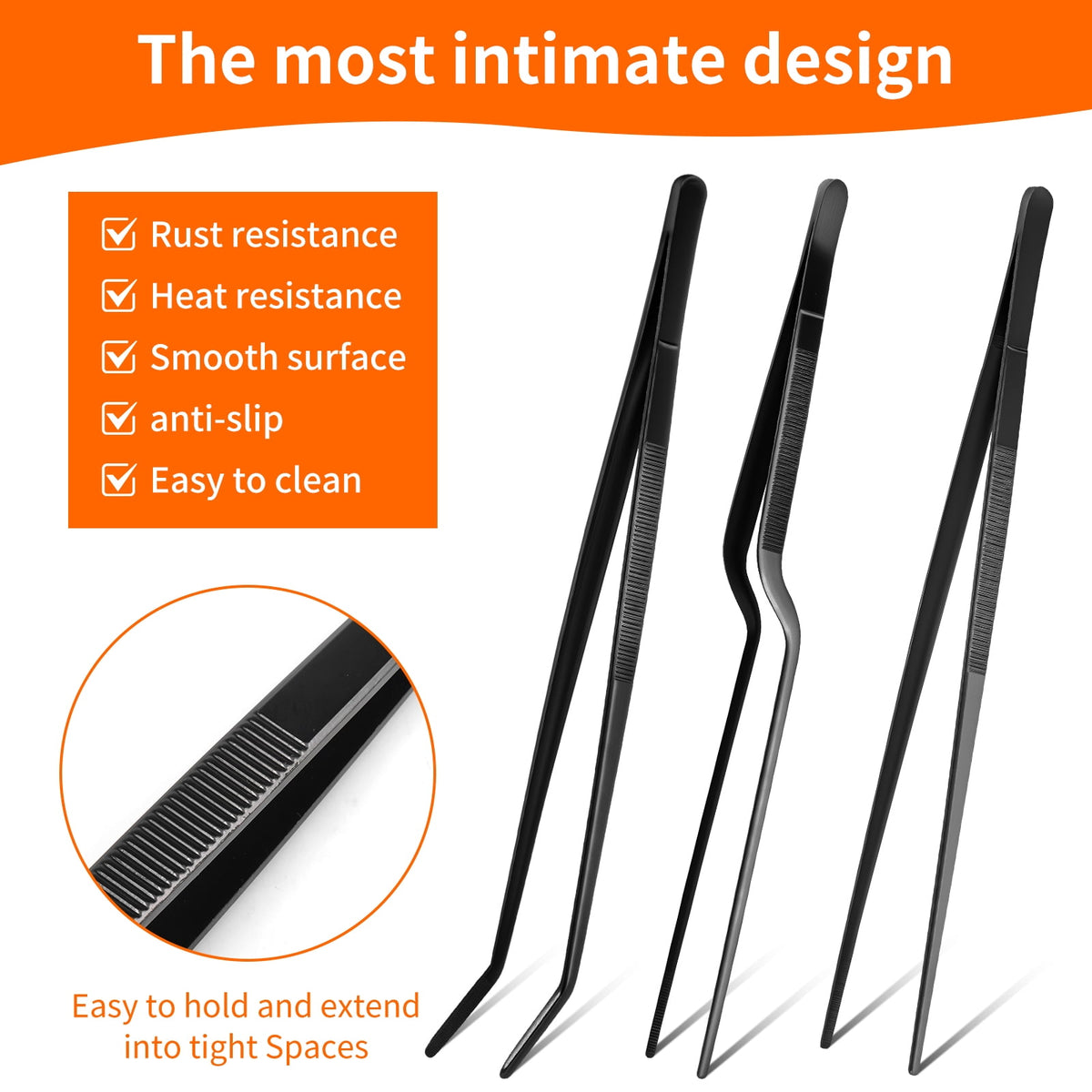 3 Pcs 12-inch Kitchen Tweezers Precision Serrated Tips Cooking Tweezers Stainless Steel Nonslip Professional Chef Tools Kitchen Tools for BBQ Plating and Serving (Silver)