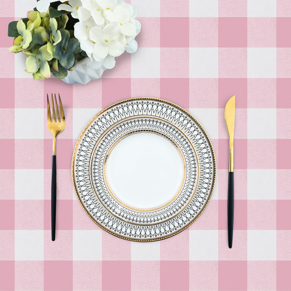 decorUhome Rectangle Tablecloth, Waterproof Vinyl Flannel Backed Table Cloth, Buffalo Wipeable Plastic Table Cover for Kitchen and Outdoor, Black and White, 60" x 84"