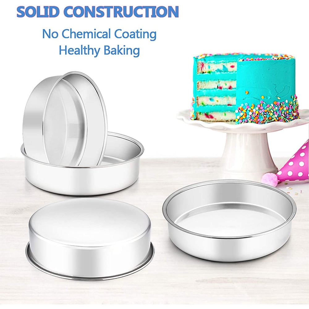 8 inch Cake Pan Set of 3, VeSteel Stainless Steel Round Layer Cake Baking Pans, Non-Toxic & Healthy, Mirror Finish & Dishwasher Safe